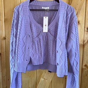 Woven Heart Lavender Knit Women's Top/Cardigan 2 piece set, size medium
